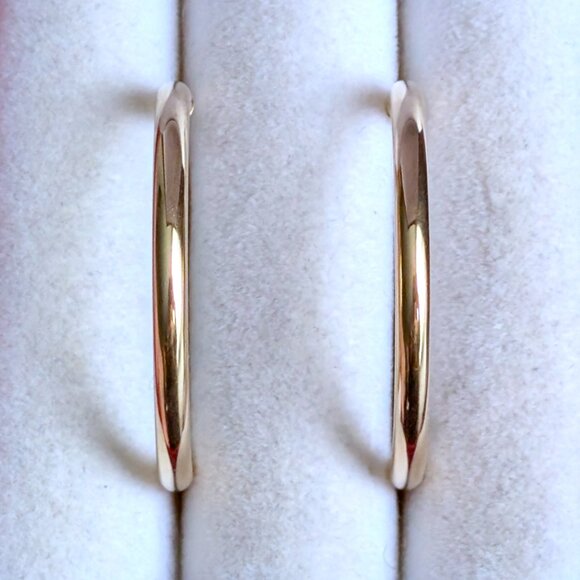 Vintage Large Solid 14K Yellow Gold Glossy Finish Hoop Pierced Earrings 14kt - Picture 4 of 5